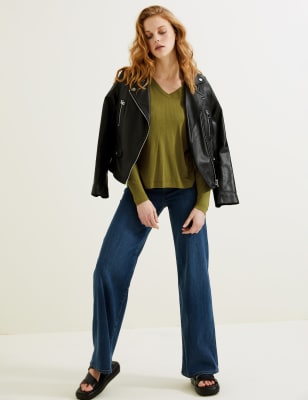 

Autograph Top de corte largo de escote en pico acanalado 100% Tencel™Womens - Moss, Moss