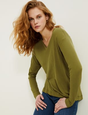 

Womens Autograph Pure Tencel™ Ribbed V-Neck Longline Top - Moss, Moss