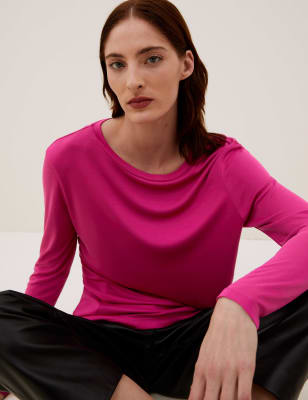 

Womens Autograph Pure Tencel™ Crew Neck Long Sleeve Top - Dark Pink, Dark Pink