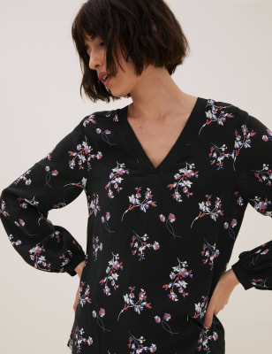 

Womens Autograph Ditsy Floral Blouson Sleeve Popover Blouse - Black Mix, Black Mix