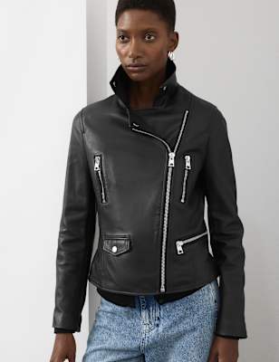 Autograph Womens Leather Biker Jacket - 24 - Black, Black