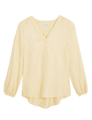 

Womens Autograph Cupro Rich V-Neck Long Sleeve Blouse - Pale Straw, Pale Straw