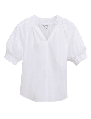 

Womens Autograph Pure Cotton V-Neck Short Sleeve Top - White, White