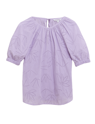 

Womens Autograph Pure Cotton Broderie Puff Sleeve Top - Lilac, Lilac