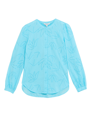 

Autograph Blusa bordada sin cuello 100% algodónWomens - Bright Turquoise, Bright Turquoise