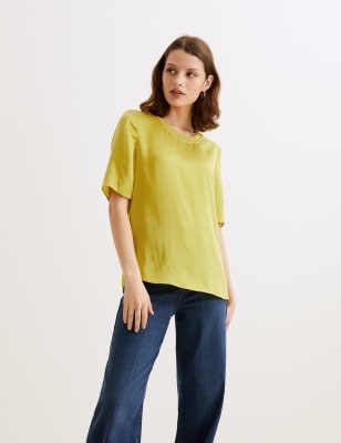 

Womens Autograph Pure Silk Ribbed Short Sleeve Top - Citrus, Citrus