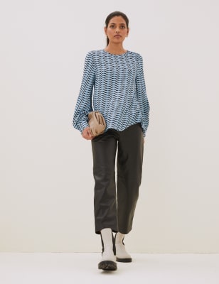 

Womens Autograph Geometric Blouson Sleeve Shirt - Blue Mix, Blue Mix