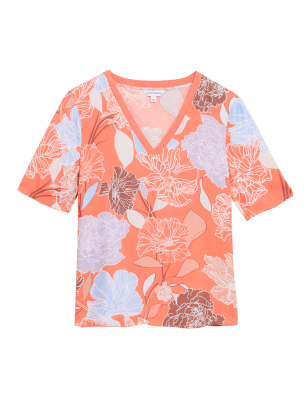 

Womens Autograph Geblümte Popover-Bluse mit hohem Cuproanteil und V-Ausschnitt - Coral Mix, Coral Mix