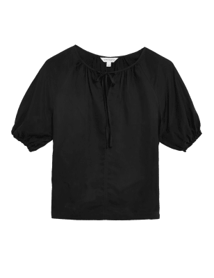 

Womens Autograph Cupro Rich Tie Neck Puff Sleeve Blouse - Black, Black