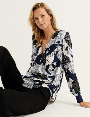 Floral VNeck Long Sleeve Wrap Top