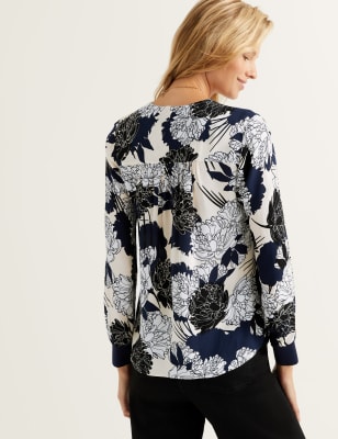 Floral VNeck Long Sleeve Wrap Top