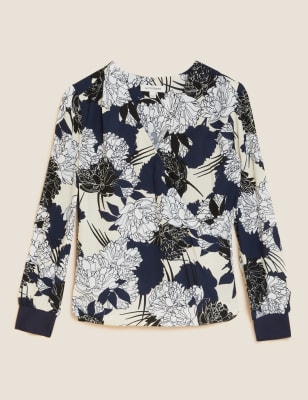 Floral VNeck Long Sleeve Wrap Top