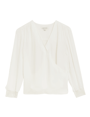 

Womens Autograph Langarm-Wickeloberteil mit V-Ausschnitt - Ivory, Ivory