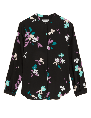 

Womens Autograph Kragenlose Langarmbluse mit Blumenmuster - Black Mix, Black Mix