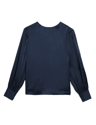 

Womens Autograph Pure Silk Round Neck Blouson Sleeve Blouse - Dark Navy, Dark Navy