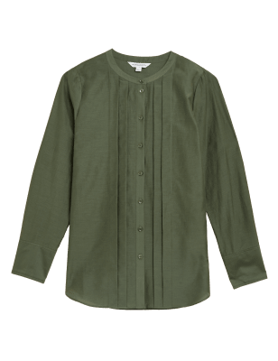 

Womens Autograph Silk Blend Pleated Long Sleeve Blouse - Medium Green, Medium Green