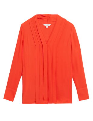 

Womens Autograph Pleated V-Neck Long Sleeve Blouse - Orange, Orange