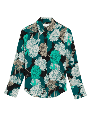 

Womens Autograph Pure Silk Floral Collared Long Sleeve Shirt - Green Mix, Green Mix