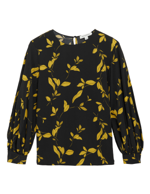 

Womens Autograph Bluse mit Blousonärmeln und Blattmuster - Black Mix, Black Mix