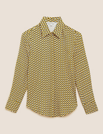 Chain Print Collared Long Sleeve Shirt