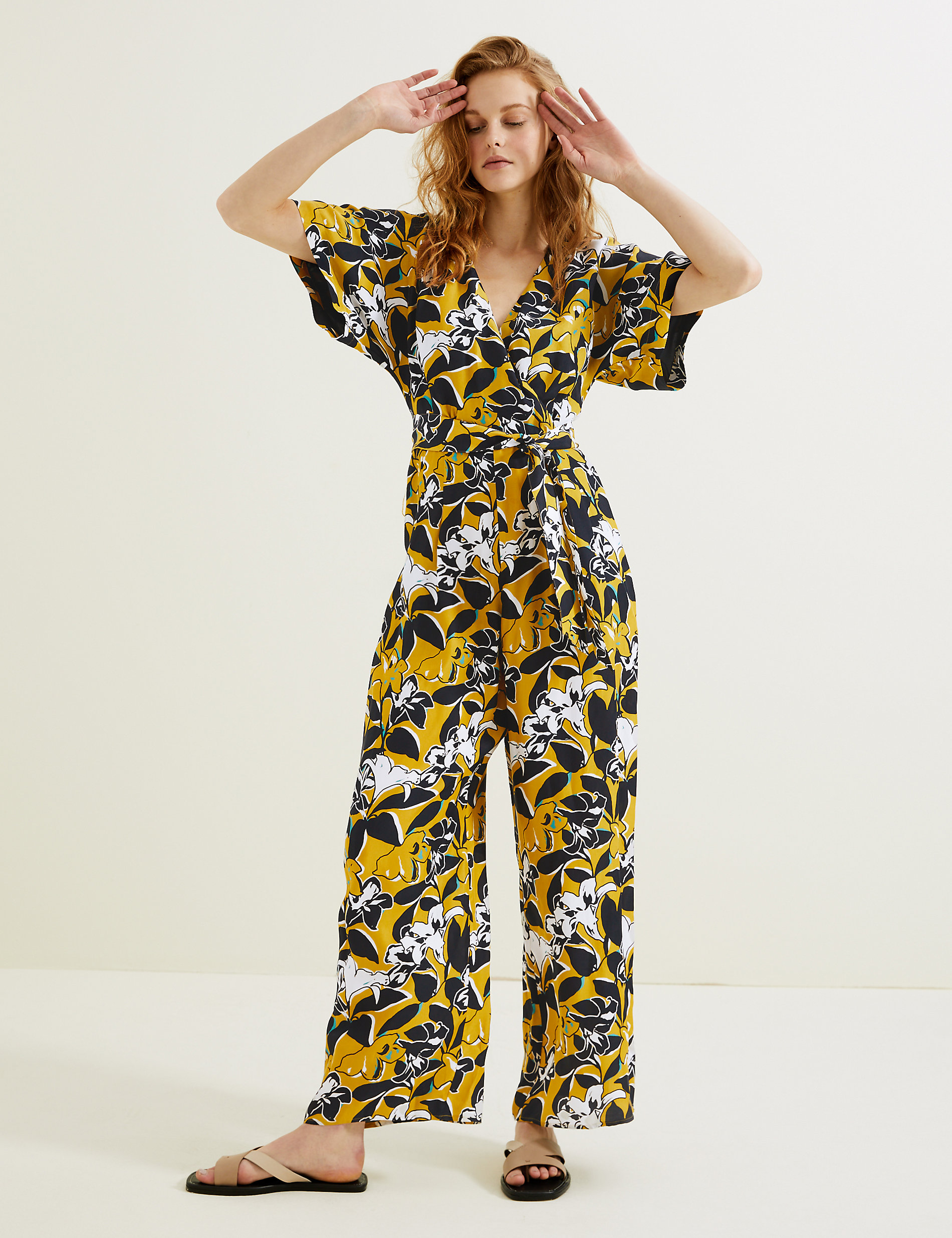 Floral Belted Waisted Wide Leg Jumpsuit