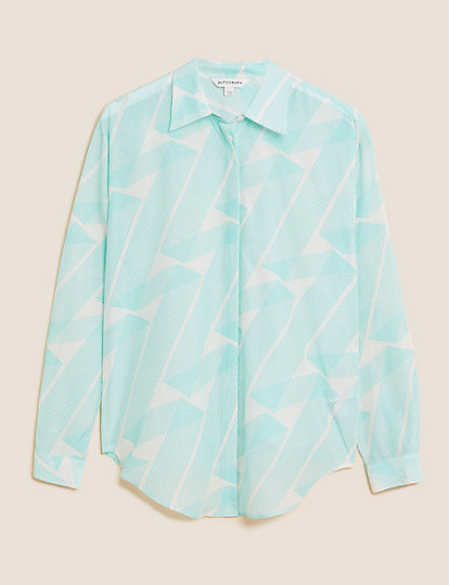Silk Blend Printed Long Sleeve Shirt