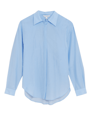 

Womens Autograph Langarmhemd aus Seidenmischgewebe mit Kragen - Chambray, Chambray