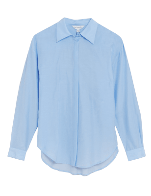 

Womens Autograph Silk Blend Collared Long Sleeve Shirt - Chambray, Chambray