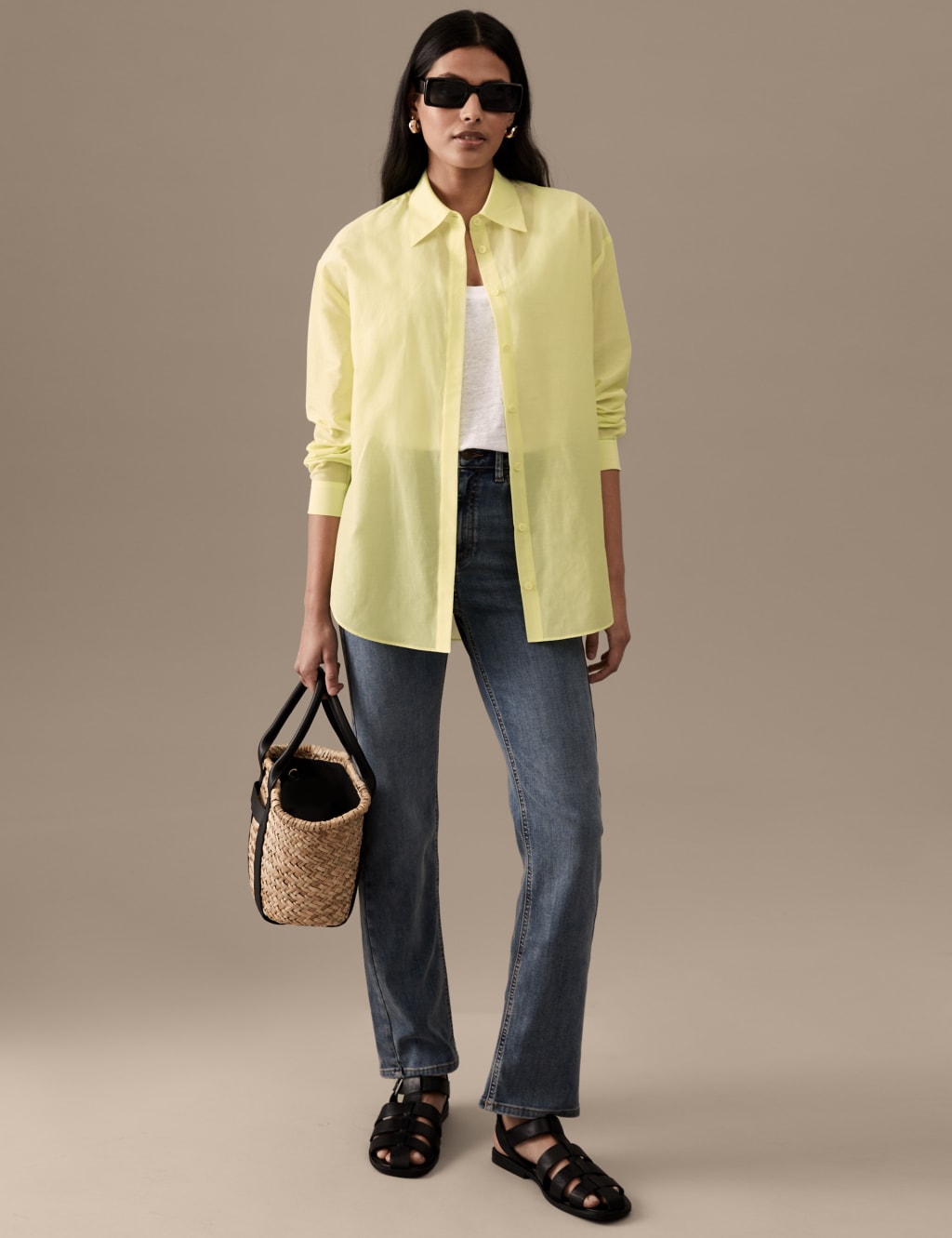 Silk Blend Collared Long Sleeve Shirt image 1