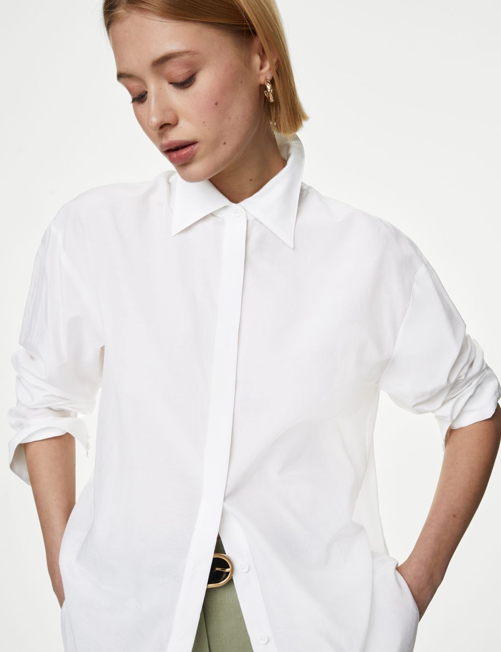 Silk Blend Collared Long Sleeve Shirt image 2