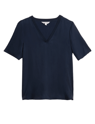 

Womens Autograph Kurzarmbluse mit hohem Cuproanteil und V-Ausschnitt - Dark Navy, Dark Navy