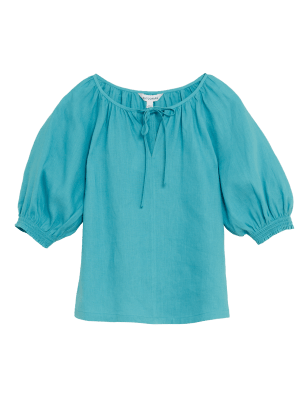 

Womens Autograph Pure Irish Linen Tie Neck Blouse - Aqua, Aqua