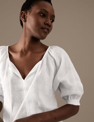 

Womens Autograph Pure Irish Linen Tie Neck Blouse - Soft White, Soft White