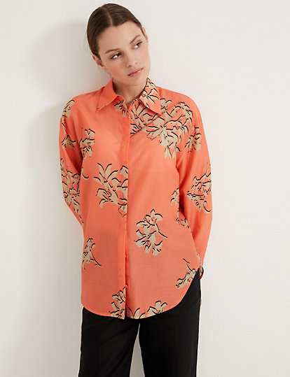 Silk Blend Floral Collared Shirt