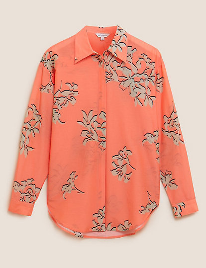 Silk Blend Floral Collared Shirt