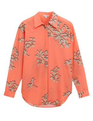 

Womens Autograph Silk Blend Floral Collared Shirt - Bright Coral, Bright Coral