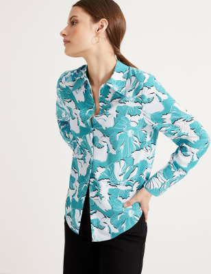 

Womens Autograph Pure Silk Printed Collared Shirt - Aqua Mix, Aqua Mix