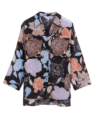 

Womens Autograph Silk Blend Floral Collared Shirt - Black Mix, Black Mix