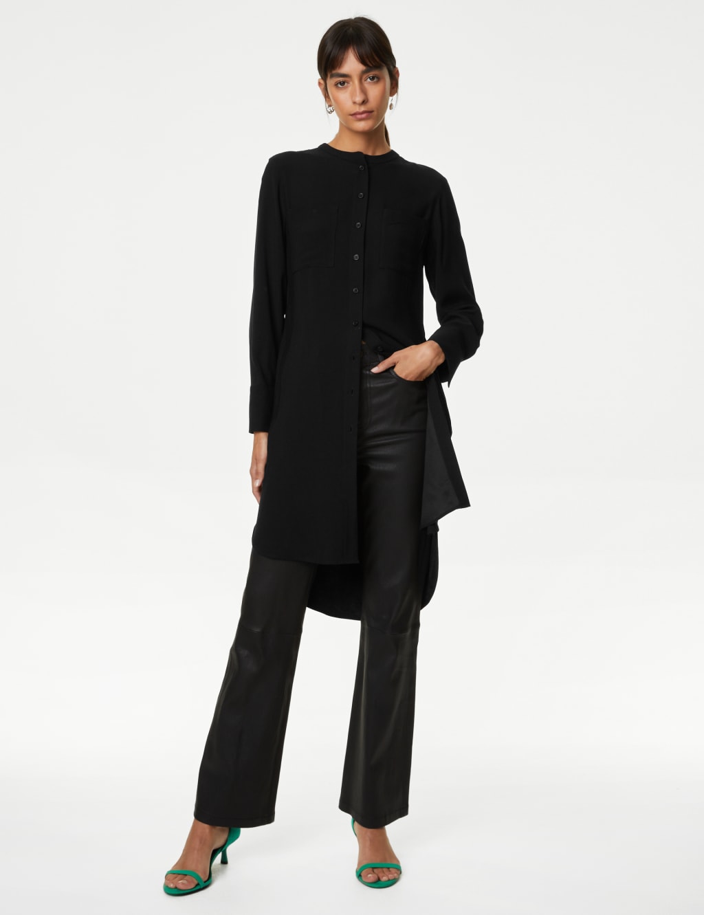 Collarless Longline Long Sleeve Shirt image 1