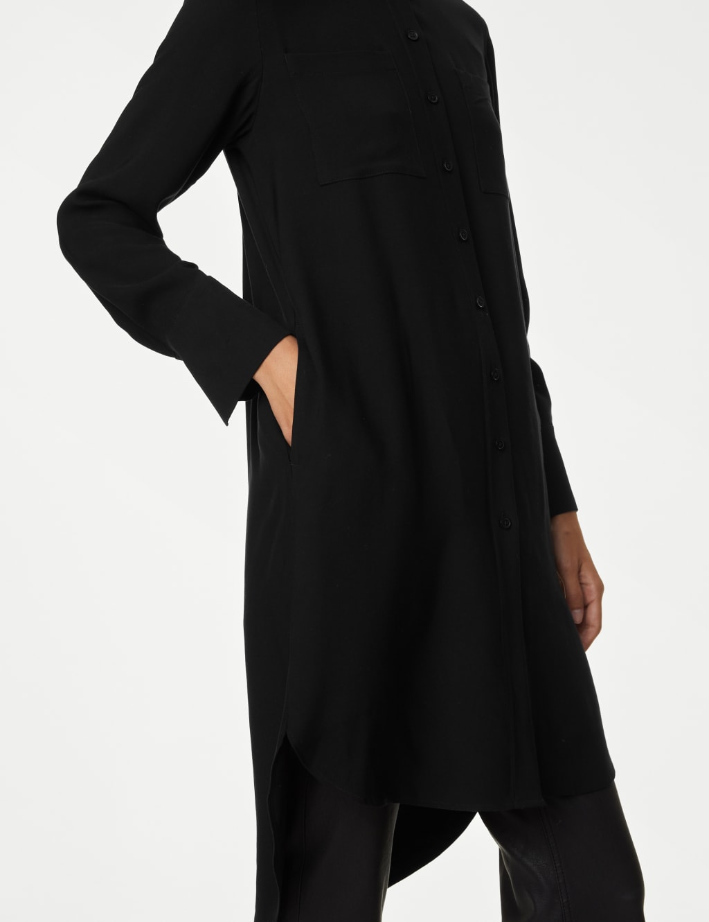 Collarless Longline Long Sleeve Shirt image 3