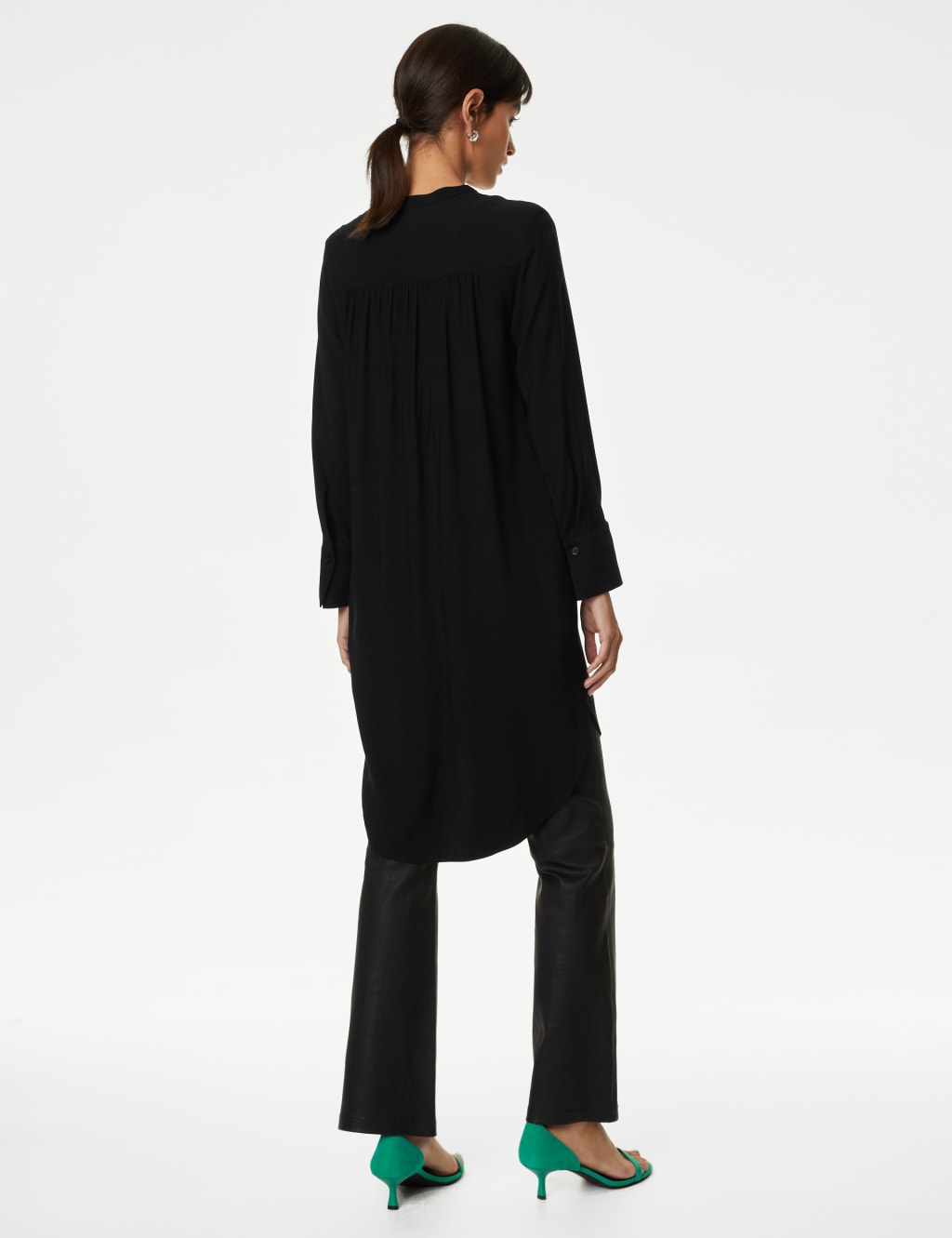 Collarless Longline Long Sleeve Shirt image 4