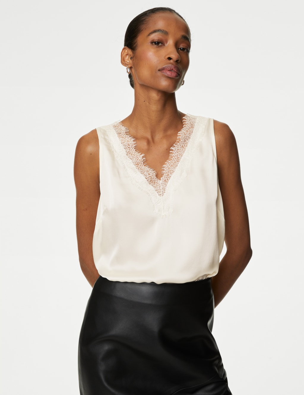 Pure Silk V-Neck Lace Detail Vest Top image 3