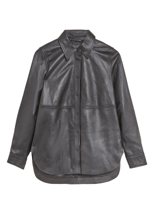 

Womens Autograph Leder-Langarmhemd mit Kragen - Black, Black