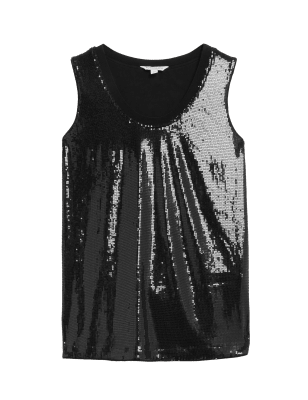 

Womens Autograph Sequin Round Neck Cami Top - Black, Black