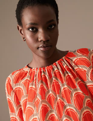 

Autograph Blusa estampada plisada con cuello fruncidoWomens - Orange Mix, Orange Mix