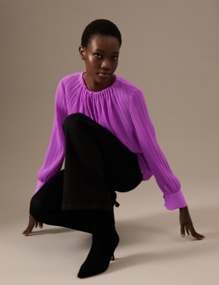 

Womens Autograph Plisseebluse mit gerafftem Ausschnitt - Bright Mauve, Bright Mauve