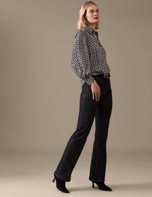 

Womens Autograph Gemustertes Satinhemd mit Blousonärmeln und Kragen - Dark Navy Mix, Dark Navy Mix
