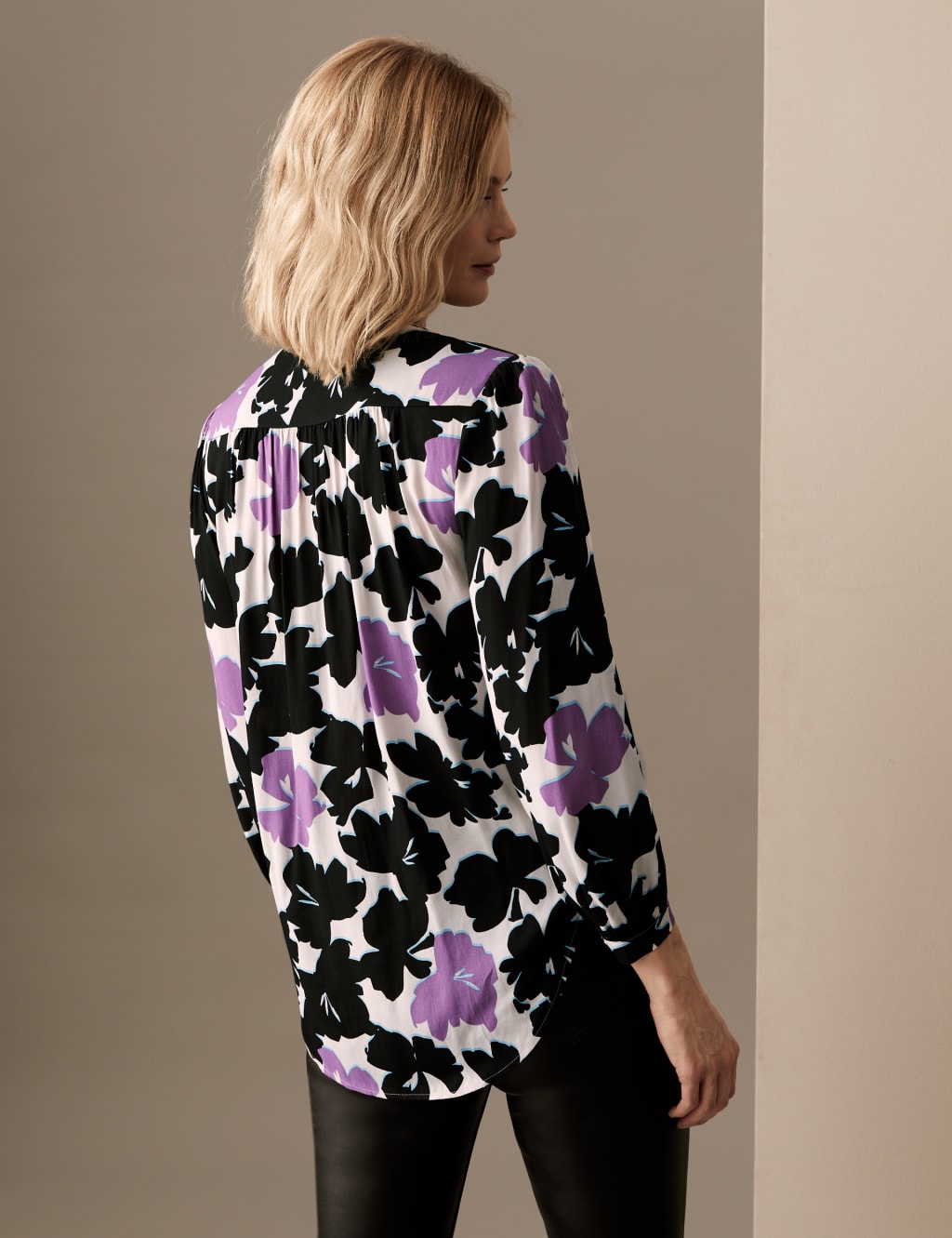 Floral Collarless Long Sleeve Blouse image 4