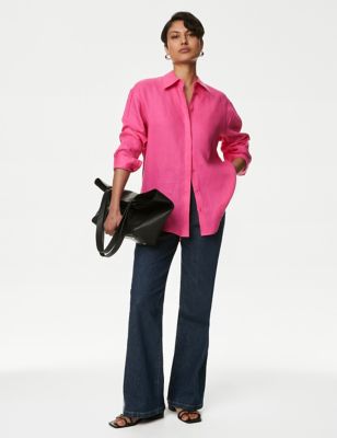 Autograph Women's Pure Irish Linen Collared Relaxed Shirt - 16 - Rose Pink, Rose Pink