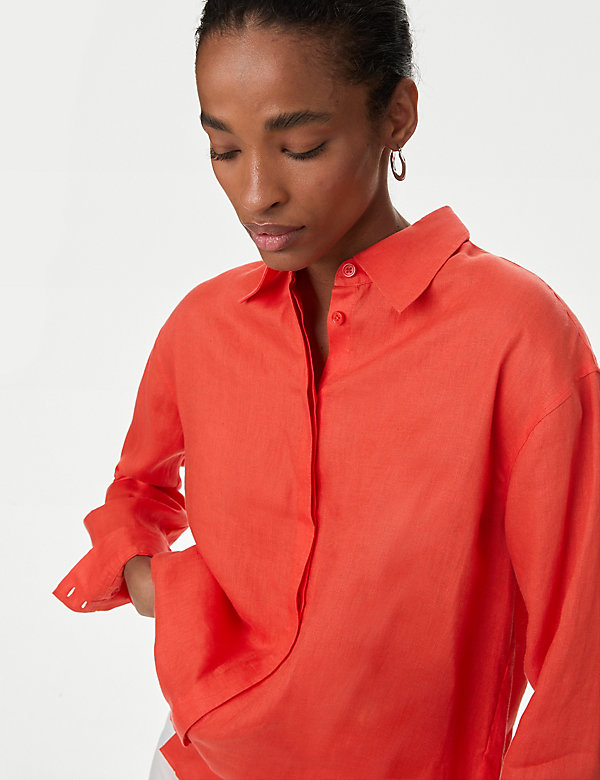 Pure Irish Linen Collared Relaxed Shirt - IS